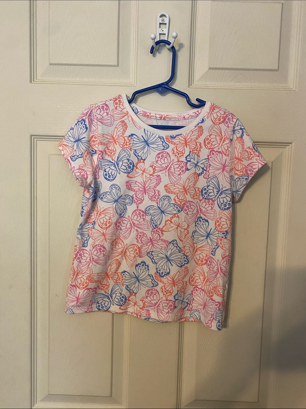 Girls' Butterfly Print Short Sleeve Tee - Pink, Blue & Orange